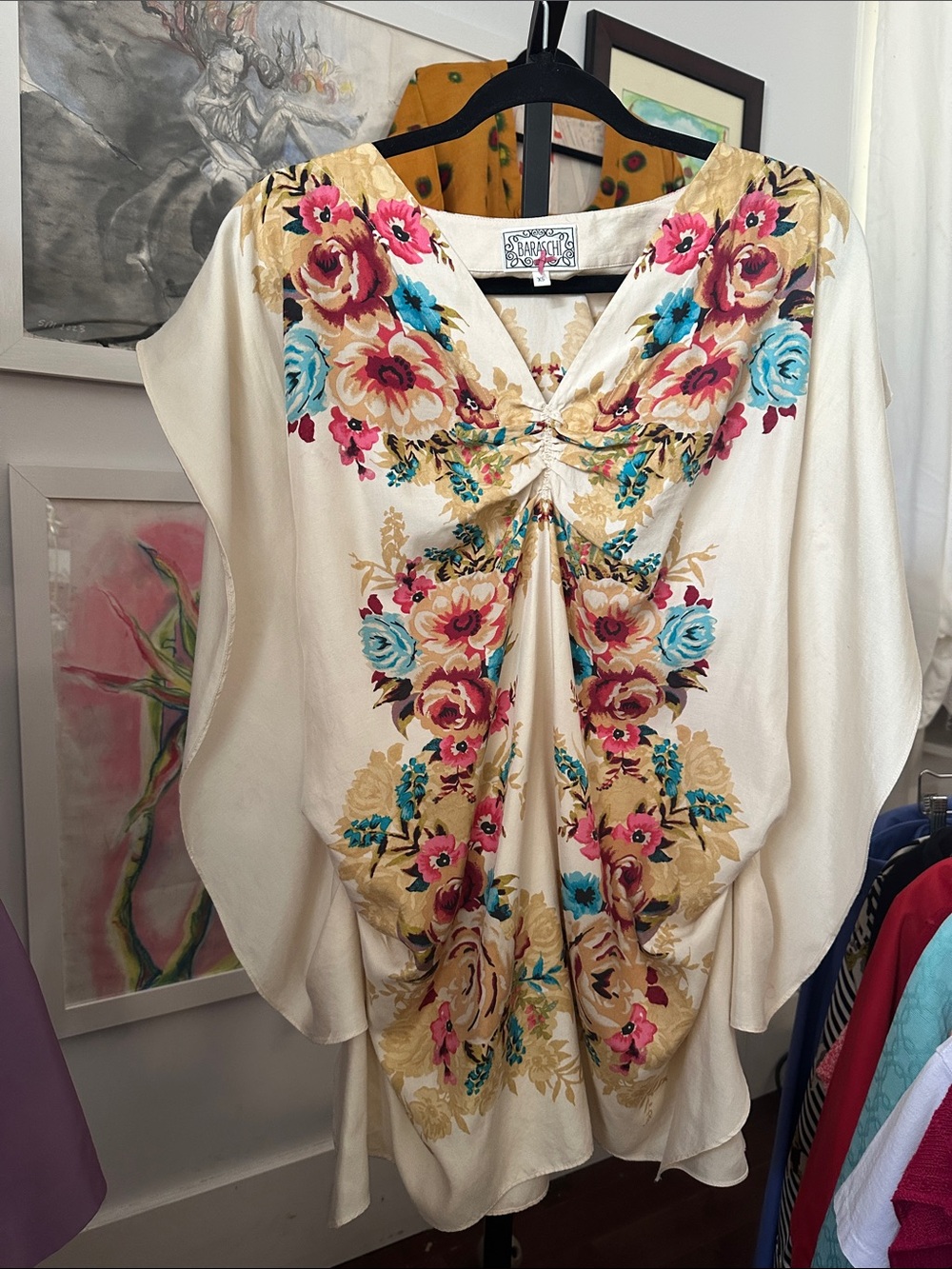 32” Bust, XS Baraschi Silk Butterfly Mini Kaftan Confection